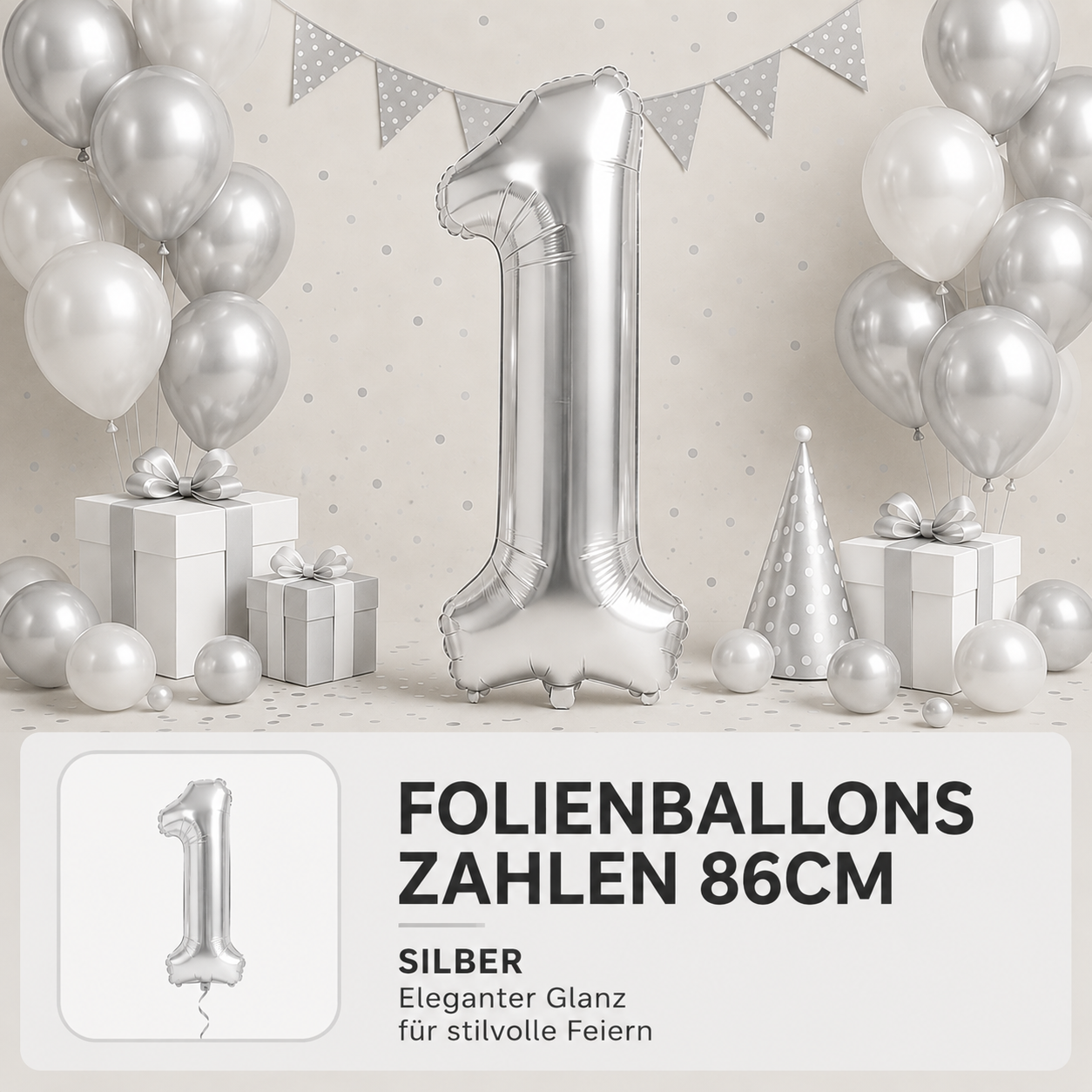 Folienballons Zahlen 86cm silber
