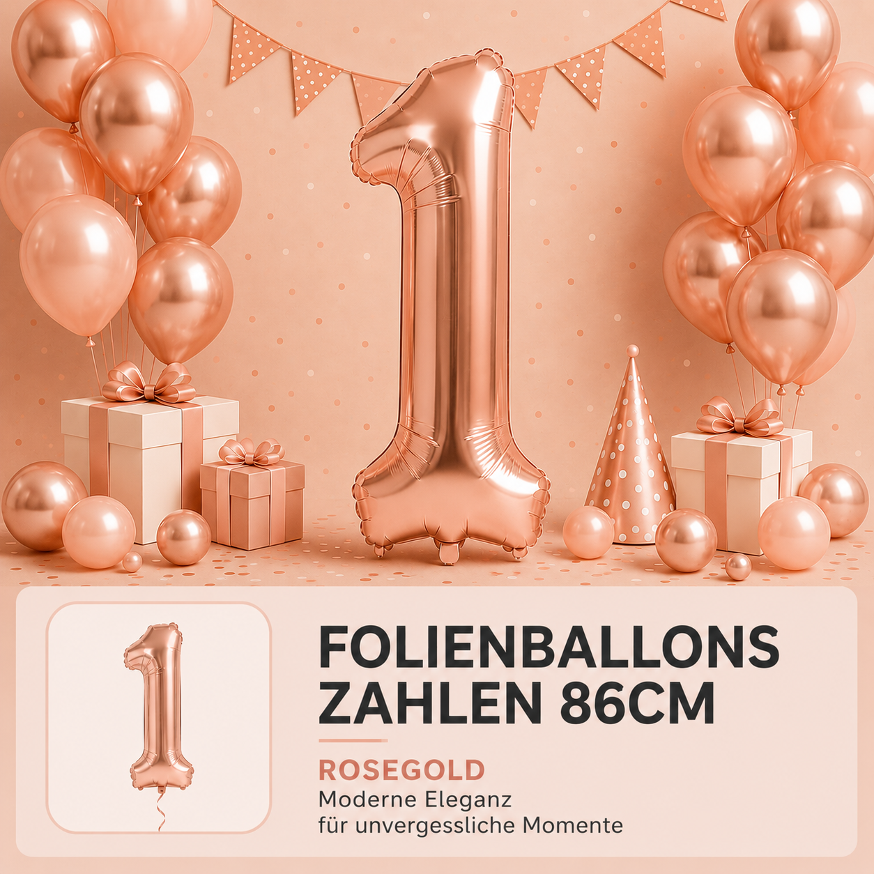 Folienballons Zahlen 86cm rosegold