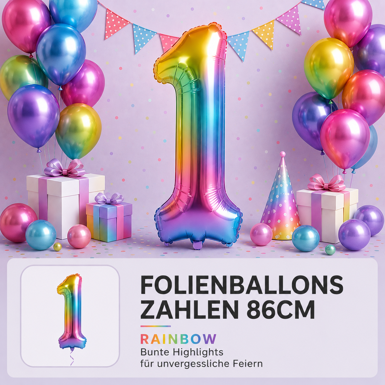 Folienballons Zahlen 86cm Rainbow