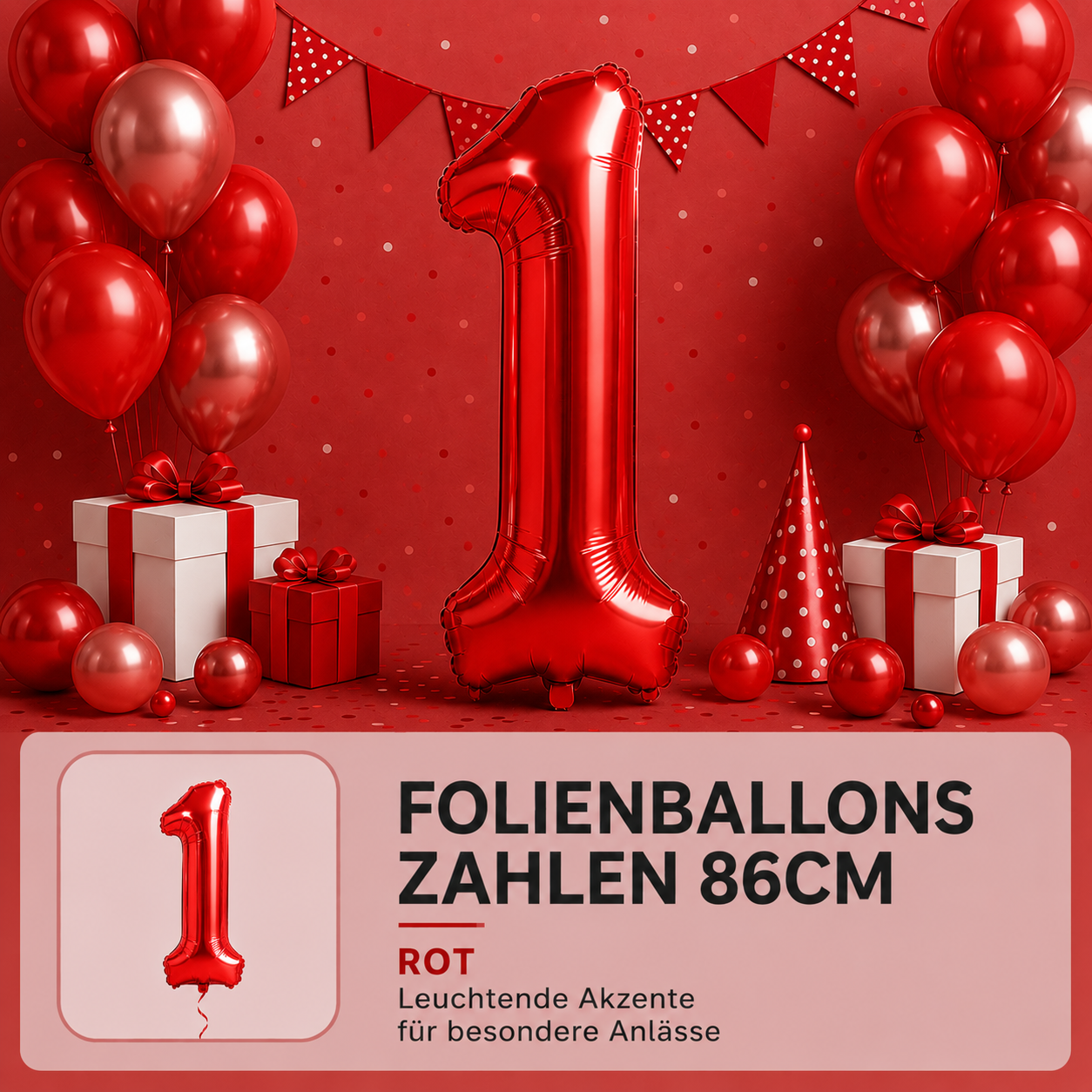 Folienballons Zahlen 86cm rot