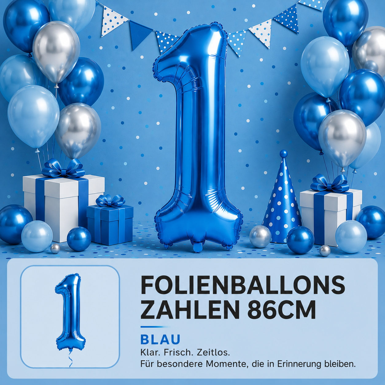 Folienballons Zahlen 86cm blau