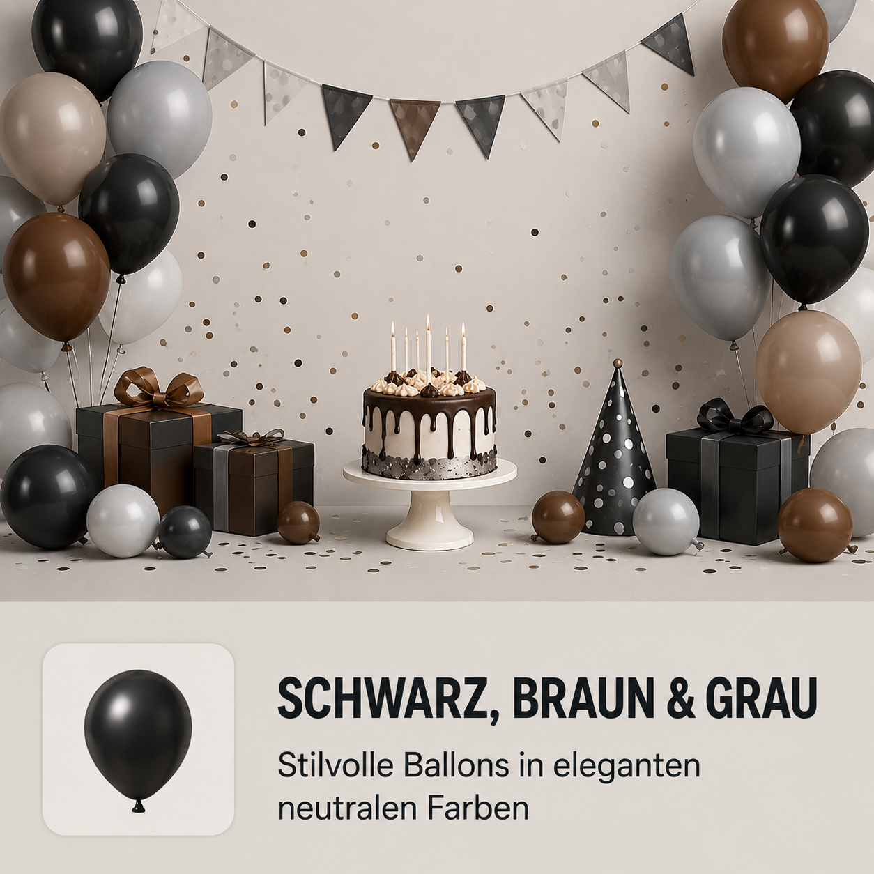 Latexballons Schwarz, Grau & Braun