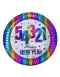 6x Papierteller Rainbow Happy New Year 23cm