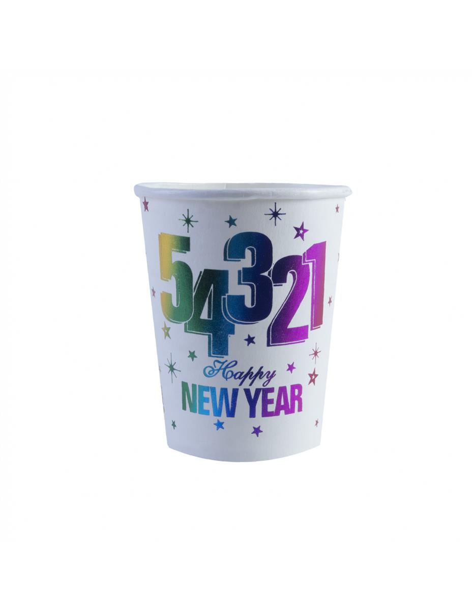 6x Papierbecher Rainbow Happy New Year