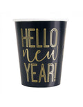 8x Papierbecher schwarz Hello new Year gold 270ml