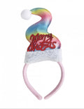 Haarreif Weihnachtsmütze Regenbogen Glitzer Merry Christmas
