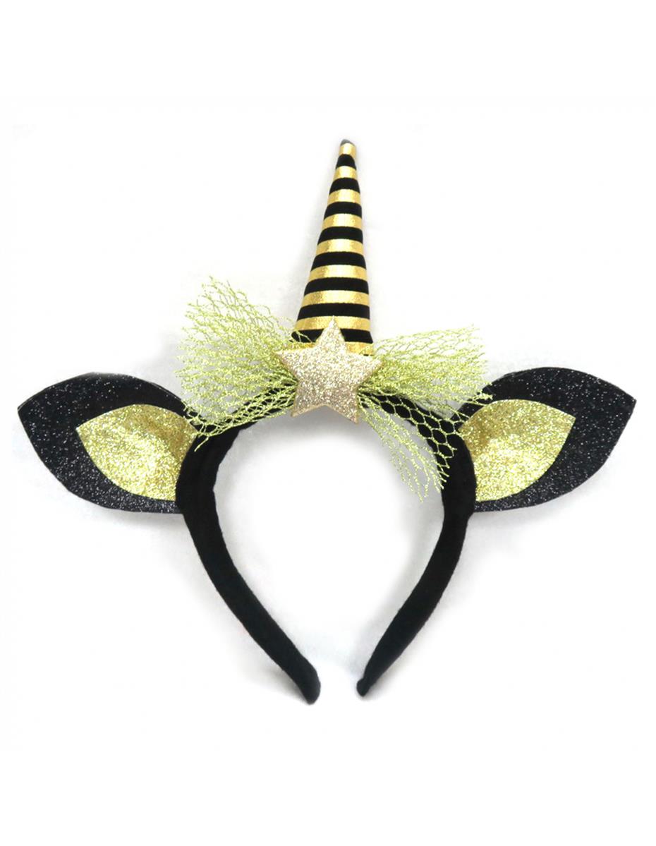Haarreif Einhorn schwarz gold Glitzer