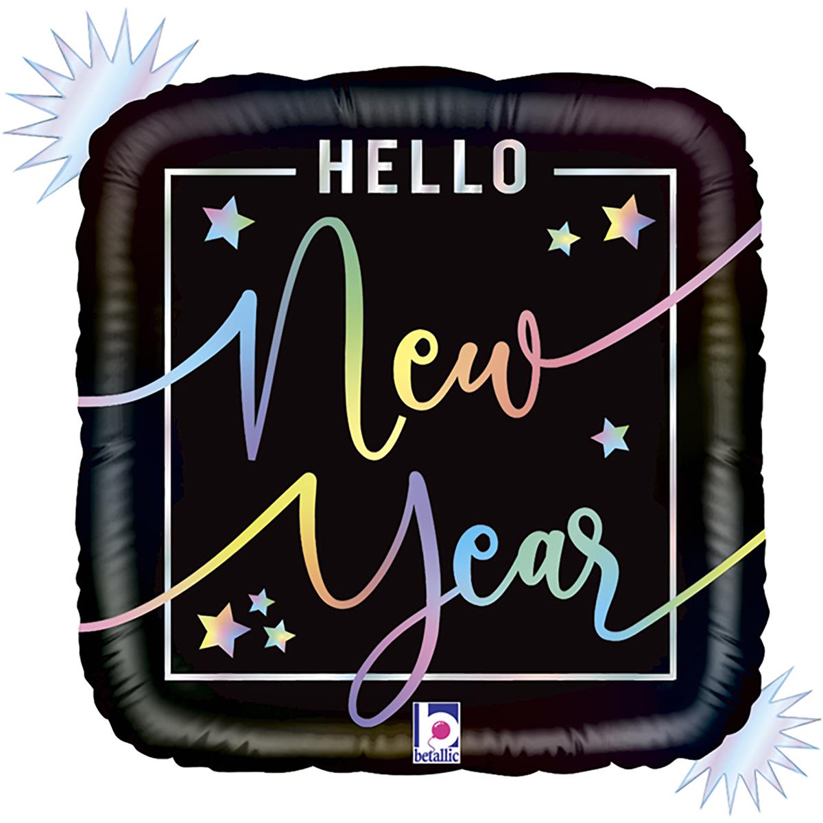Folienballon quadratisch Hello New Year bunt