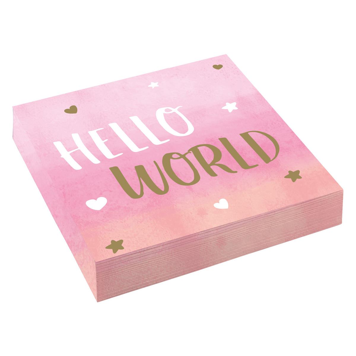 16x Serviette rosa Hello World