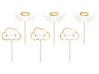6x Cake Topper weiß gold Wolke Flügel