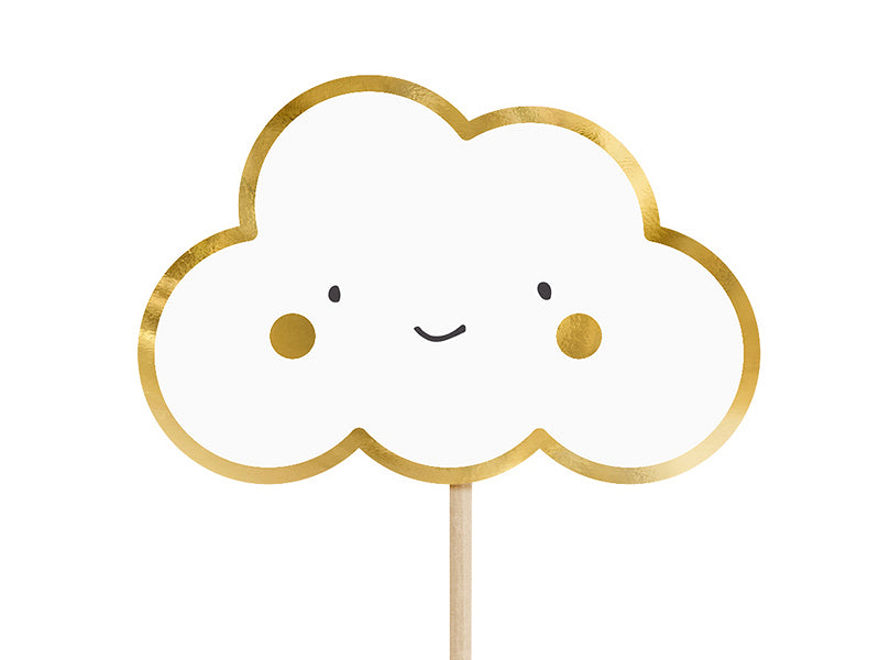 6x Cake Topper weiß gold Wolke Flügel