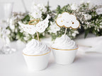 6x Cake Topper weiß gold Wolke Flügel