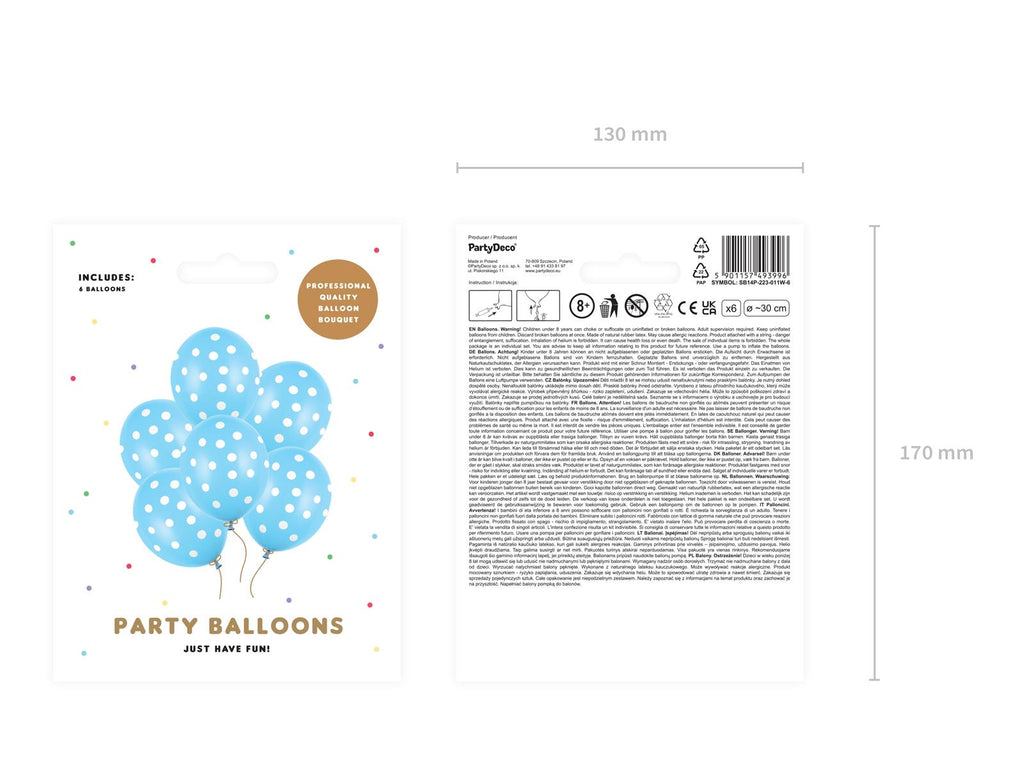 6x Latexballon blau pastell Punkte weiß 30cm
