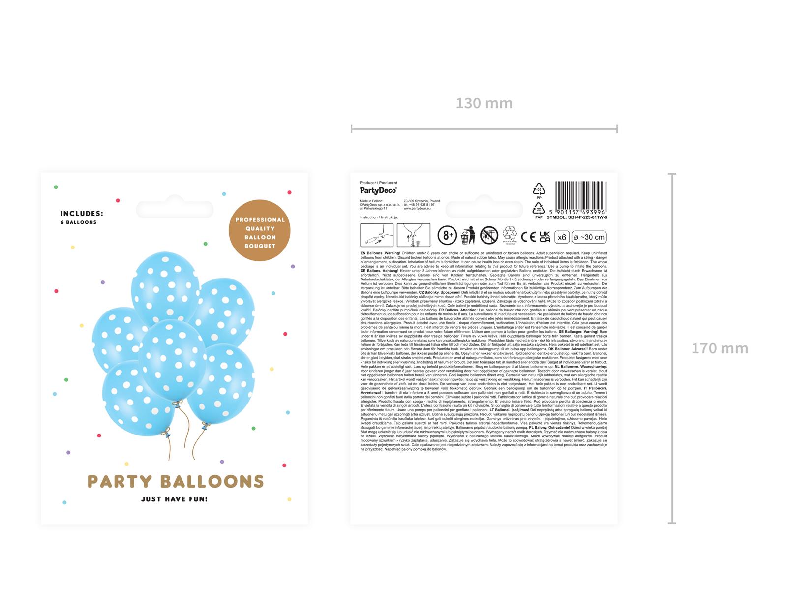 6x Latexballon blau pastell Punkte weiß 30cm