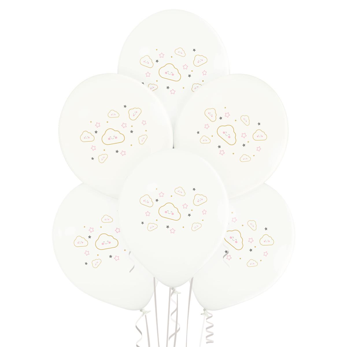6x Latexballons weiß Sterne Wölckchen 30cm