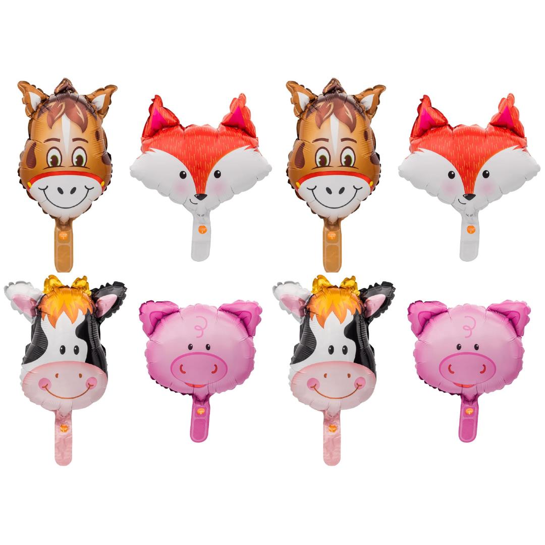 8x Mini-Folienballon (je 2x Esel, Kuh, Schwein, Fuchs)