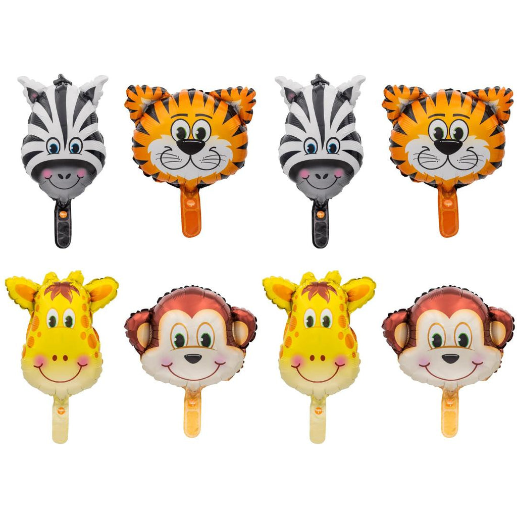 8x Mini-Folienballon (je 2x Zebra, Giraffe, Affe, Tiger)