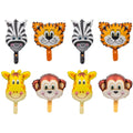 8x Mini-Folienballon (je 2x Zebra, Giraffe, Affe, Tiger)