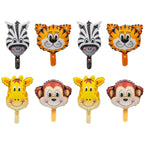 8x Mini-Folienballon (je 2x Zebra, Giraffe, Affe, Tiger)