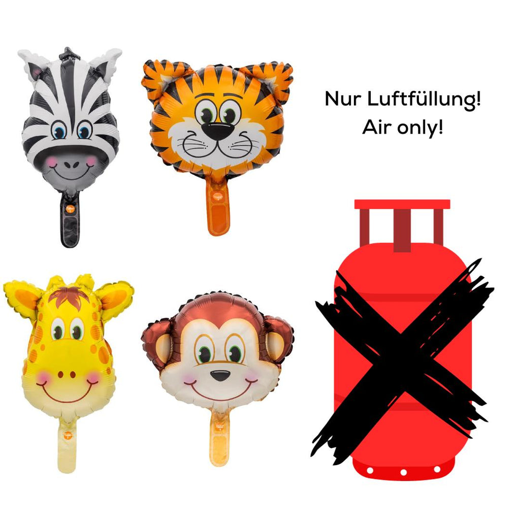 8x Mini-Folienballon (je 2x Zebra, Giraffe, Affe, Tiger)