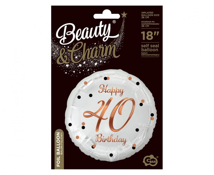 Folienballon 40th Birthday 45cm weiß/rosegold