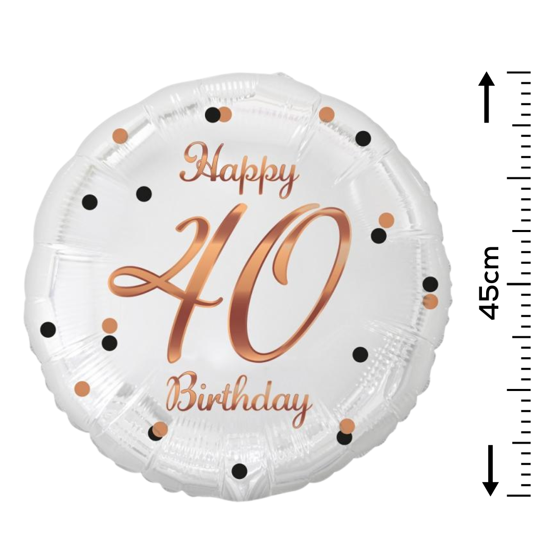 Folienballon 40th Birthday 45cm weiß/rosegold