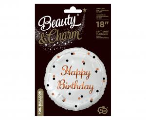 Folienballon Happy Birthday 45cm weiß/rosegold
