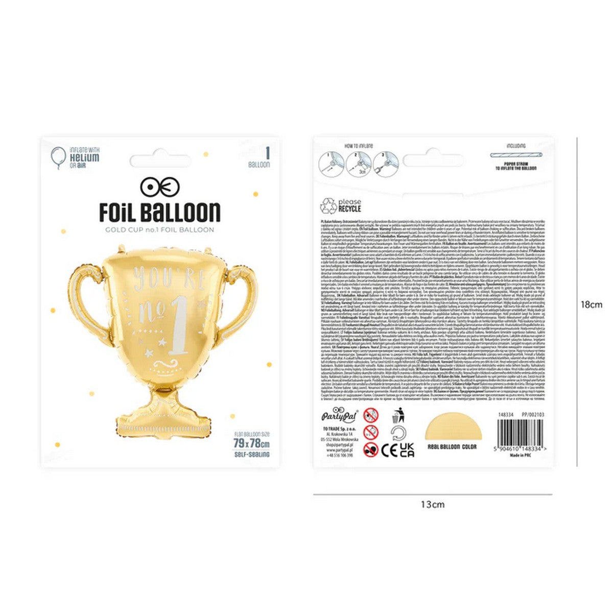 Folienballon Pokal Youre No. 1 gold 70cm