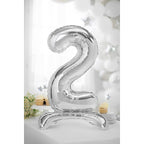Folienballon Zahl 2 silber mit Standfuß 70cm