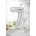 Folienballon Zahl 7 silber mit Standfuß 70cm