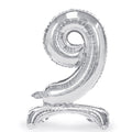 Folienballon Zahl 9 silber mit Standfuß 70cm