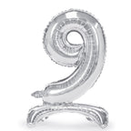 Folienballon Zahl 9 silber mit Standfuß 70cm