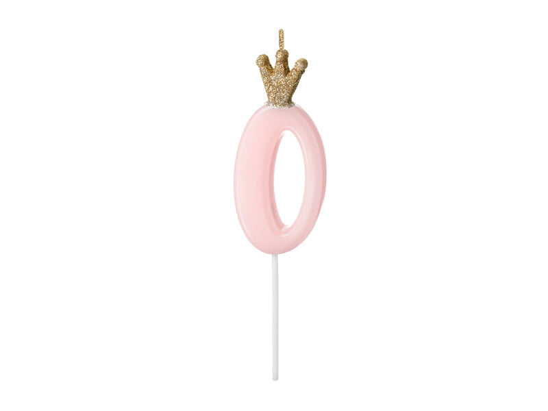 Kerze Zahl Nr. 0 mit Krone rosa 9,5cm