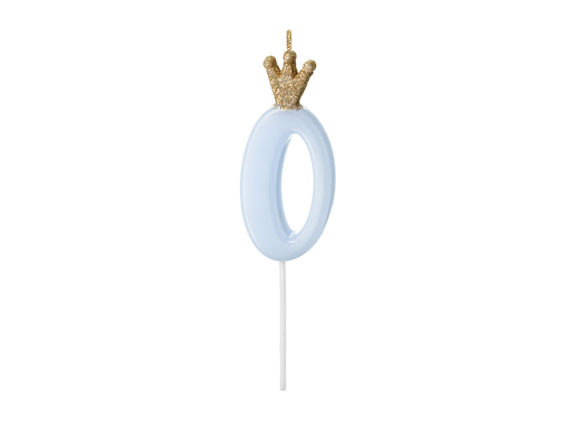 Kerze Zahl Nr. 0 mit Krone blau 9,5cm