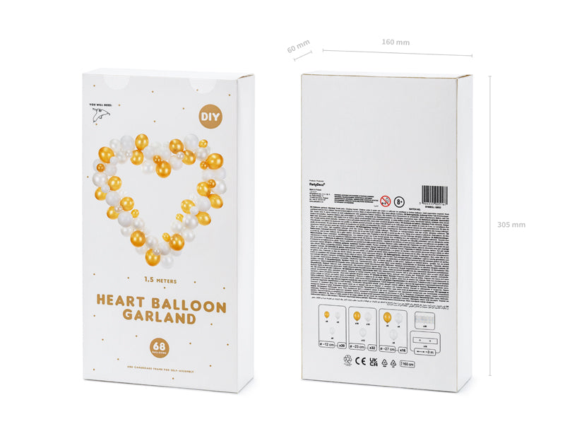 Ballongirlande Set Herz weiß gold 160cm