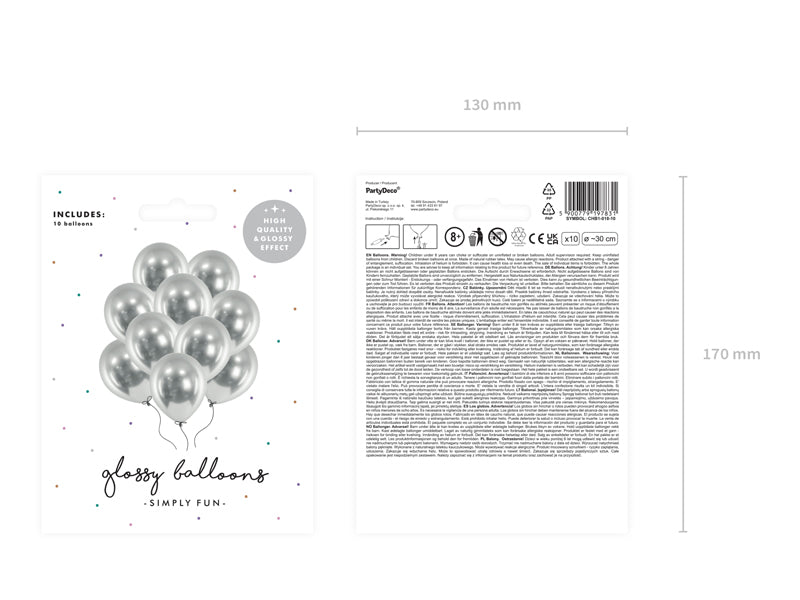 10x Latexballon Glossy silber 30cm