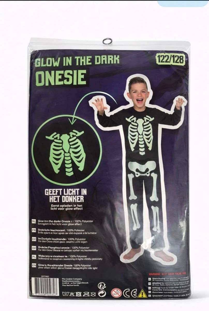 Kostüm Skelett Glow in the Dark Onesie Kinder