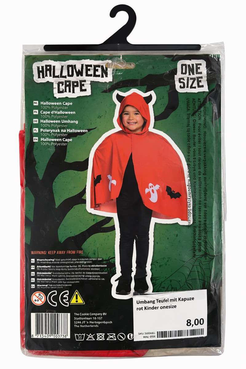 Umhang Teufel mit Kapuze rot Kinder onesize