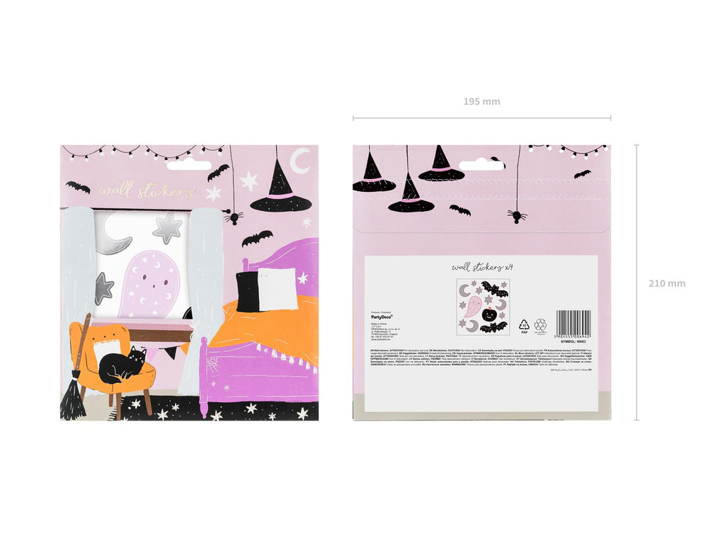 56x Wandaufkleber Halloween schwarz rosa silber