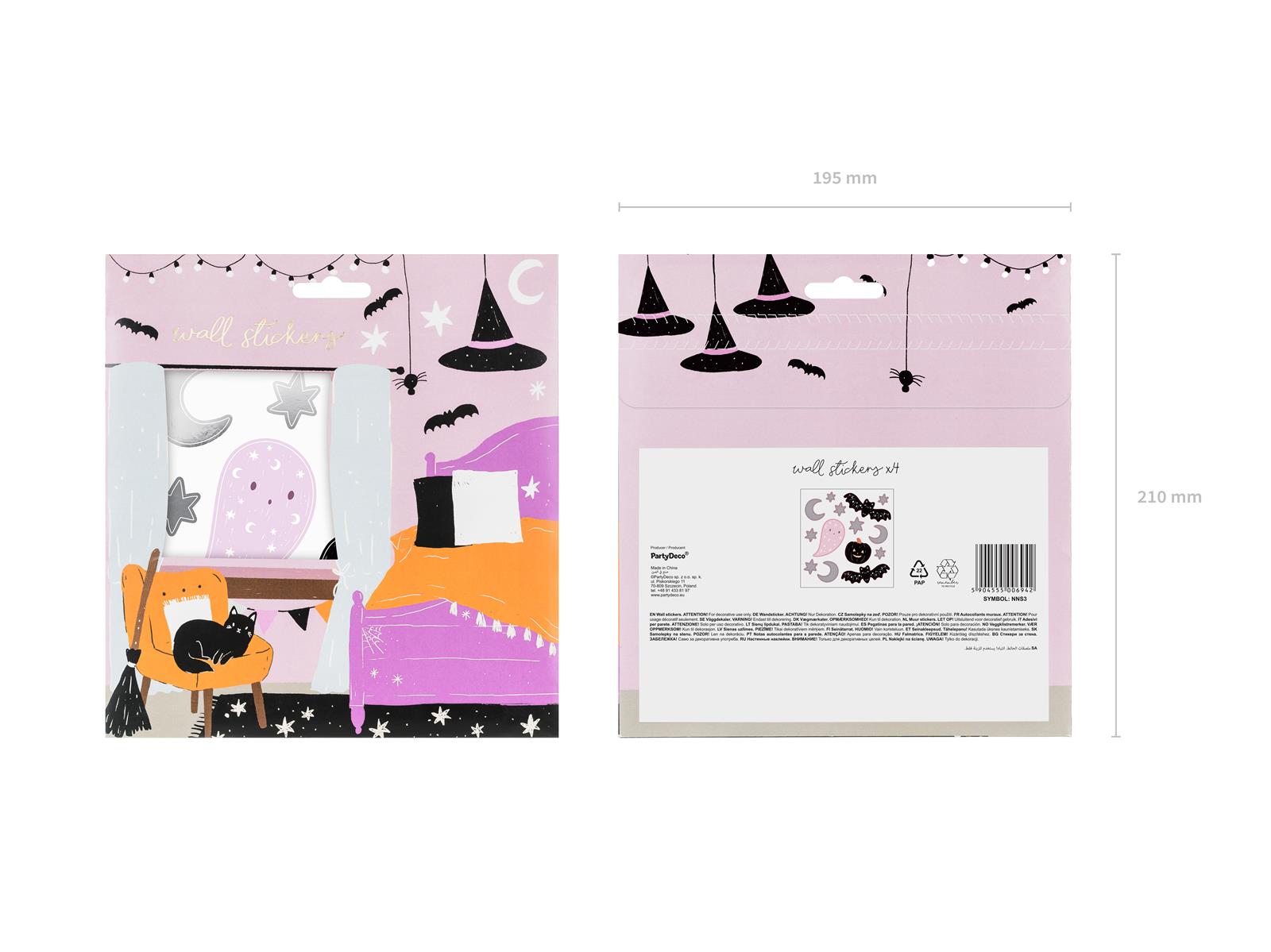 56x Wandaufkleber Halloween schwarz rosa silber