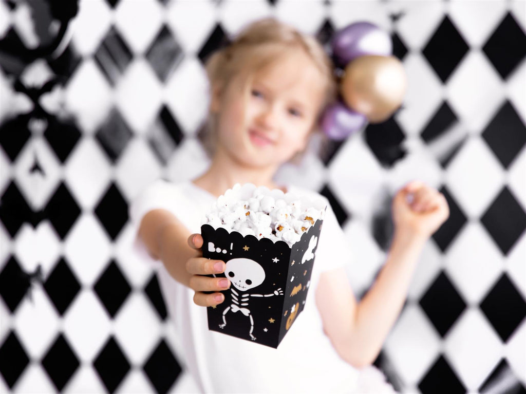 6x Popcorn Box schwarz Skelett 7x7x12,5cm