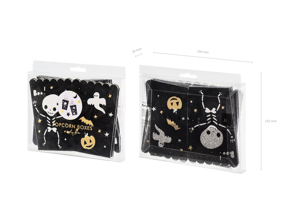 6x Popcorn Box schwarz Skelett 7x7x12,5cm