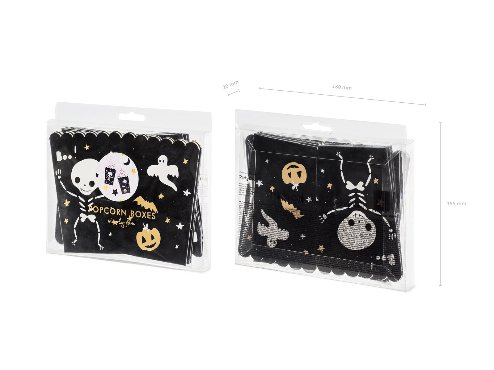 6x Popcorn Box schwarz Skelett 7x7x12,5cm