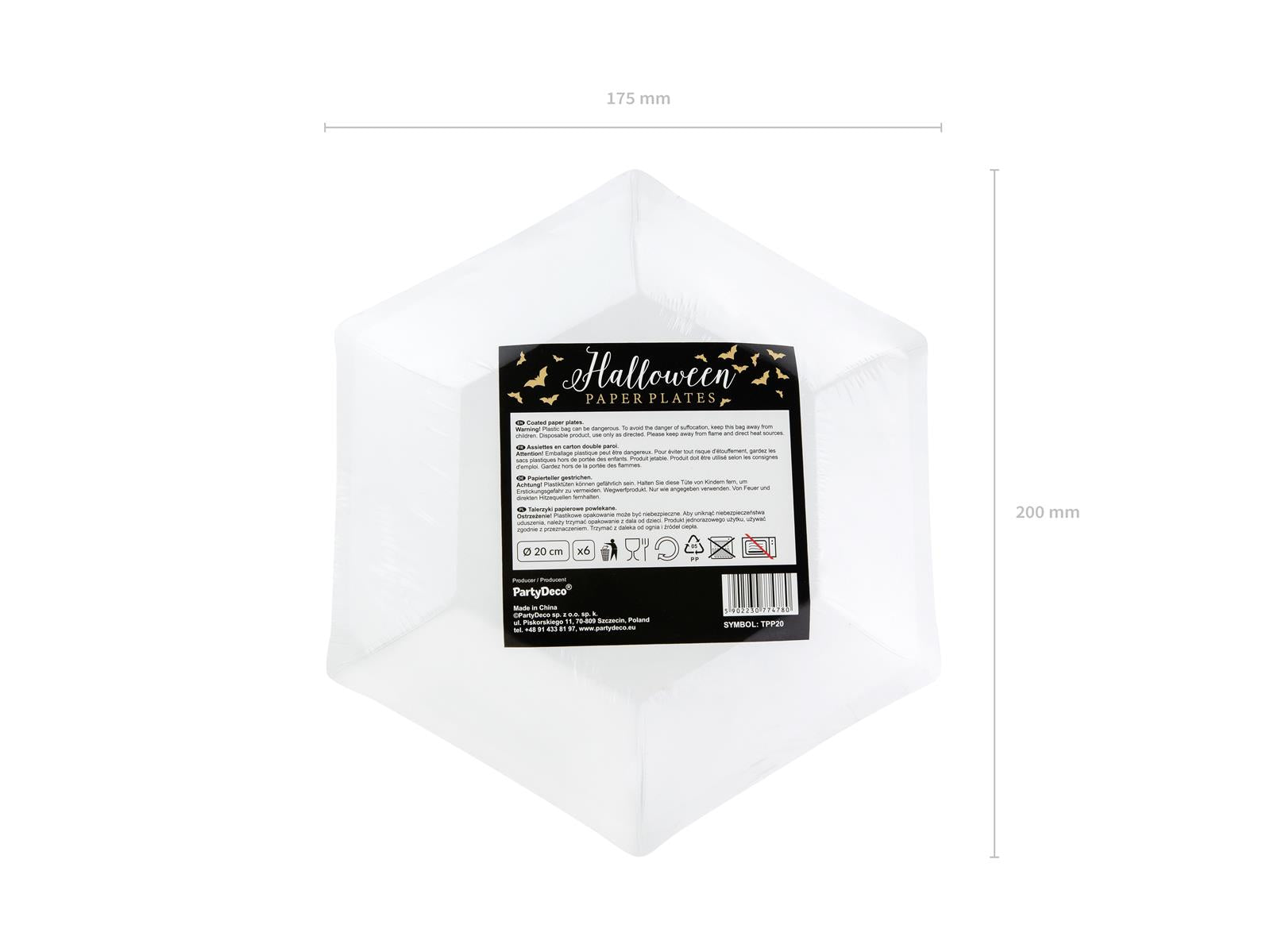 6x Papierteller Fledermaus schwarz gold