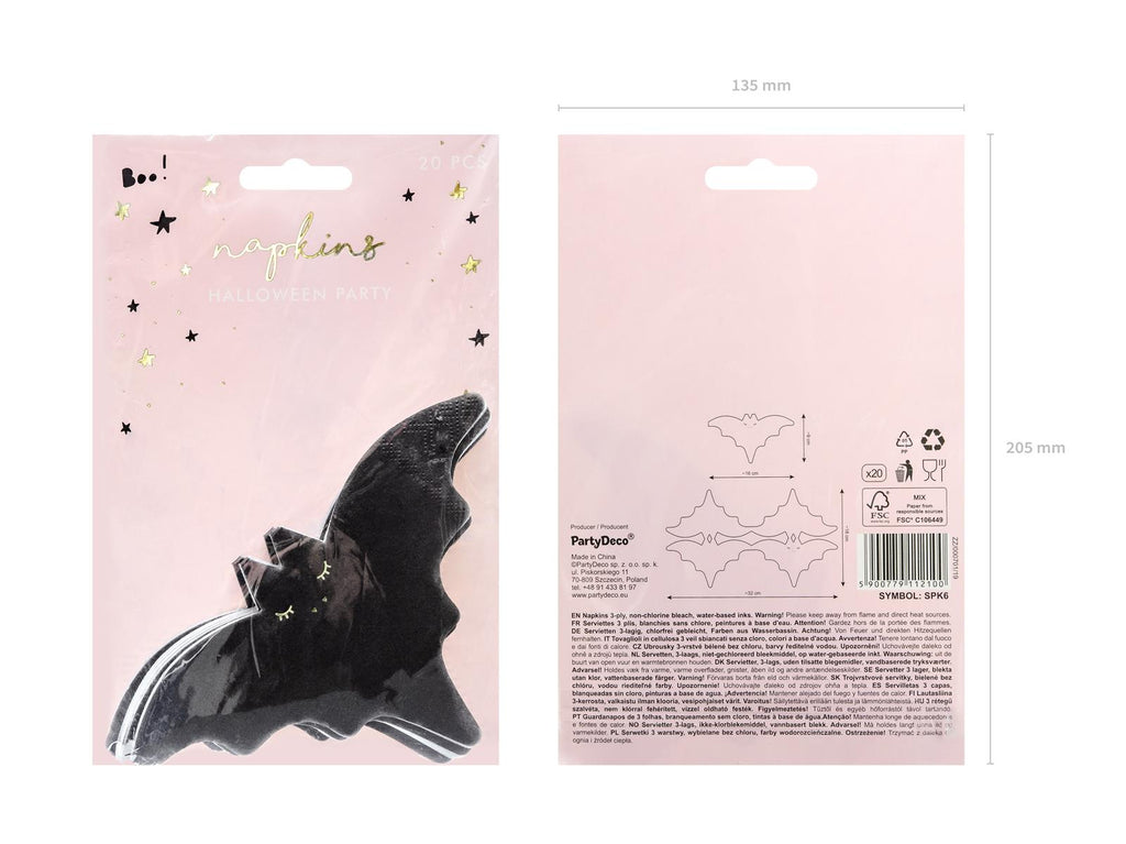 20x Serviette Fledermaus schwarz 16x9cm