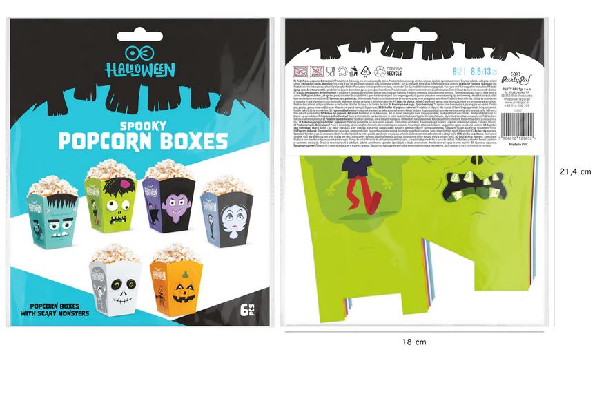 6x Popcornbox Halloween Monster 10x7,5cm