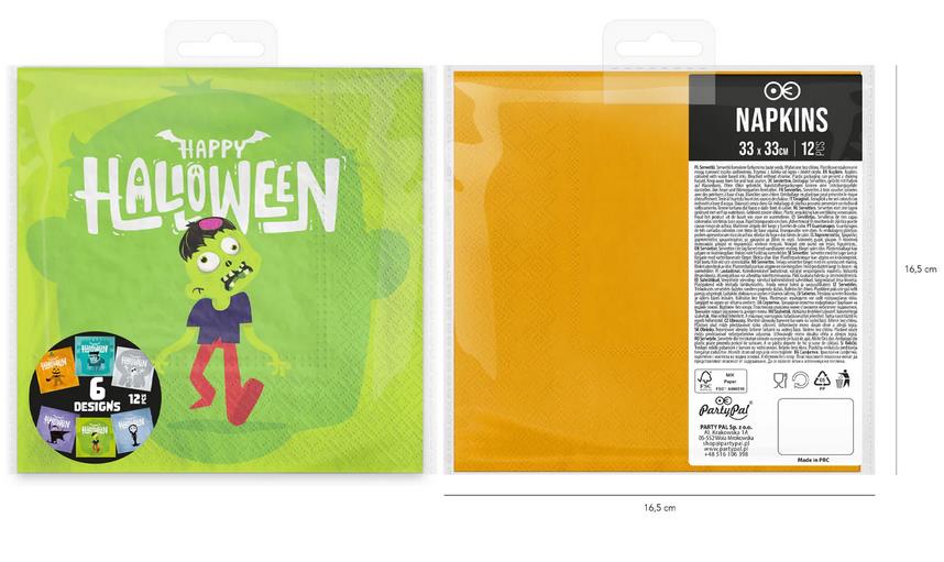 12x Serviette Halloween Monster 33x33cm