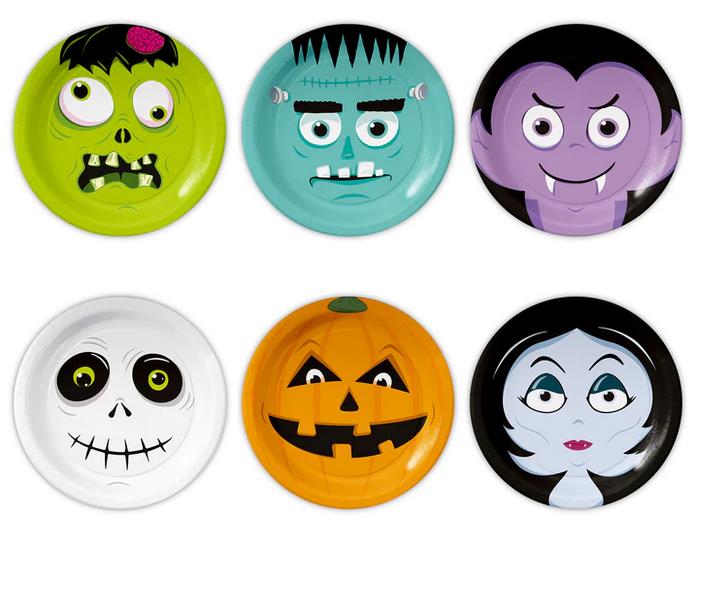 6x Papierteller Halloween Monster 18cm