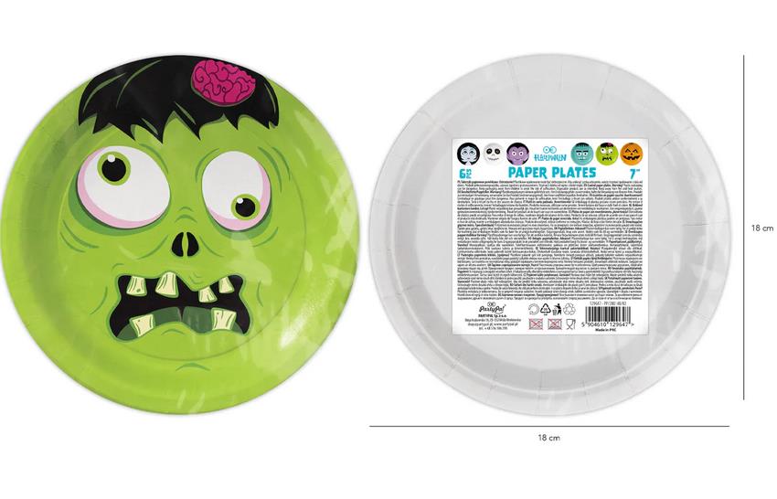 6x Papierteller Halloween Monster 18cm