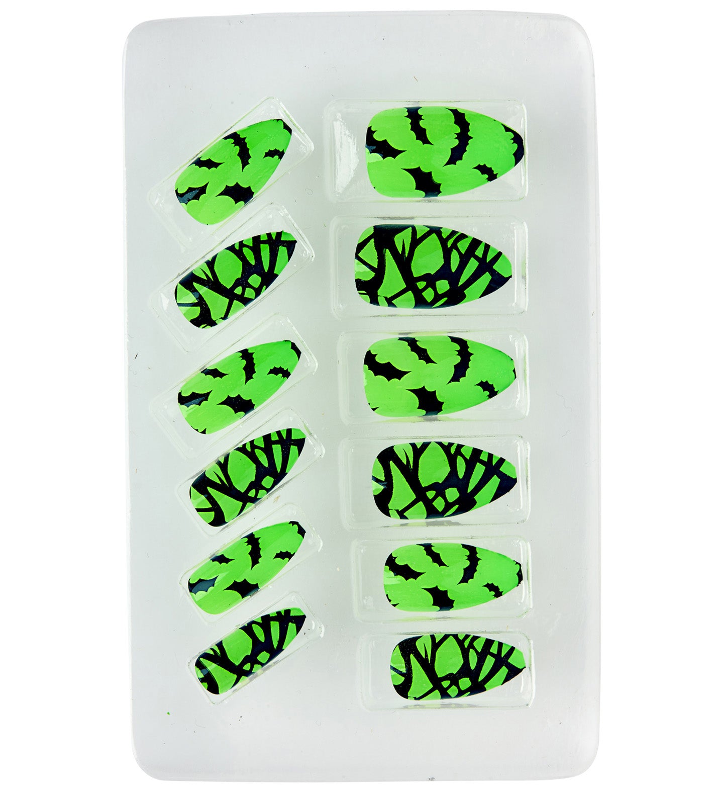 Set Fingernägel Neon Fledermaus selbstklebend 12 Stk.